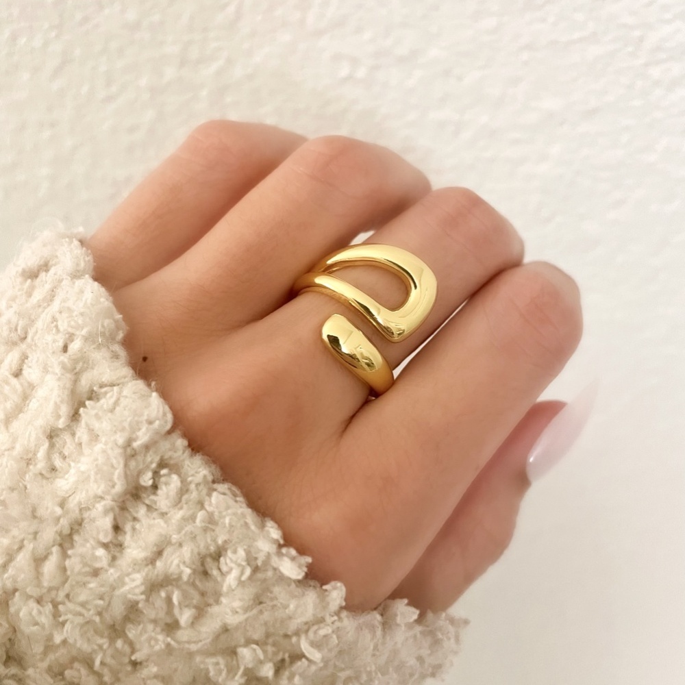 925 Sterling Silver Gold Chunky Bold Statement Ring Large Wrap Ring - Picture 2 of 8